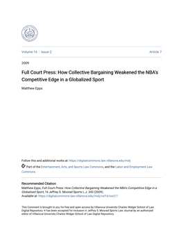 Full Court Press: How Collective Bargaining Weakened the NBA's Competitive Edge in a Globalized Sport