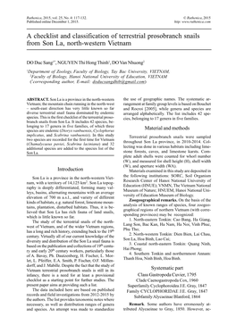 A Checklist and Classification of Terrestrial Prosobranch Snails from Son La, North-Western Vietnam