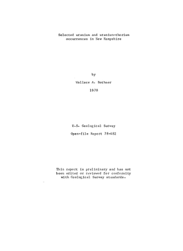 Selected Uranium and Uranium-Thorium Occurrences in New Hampshire