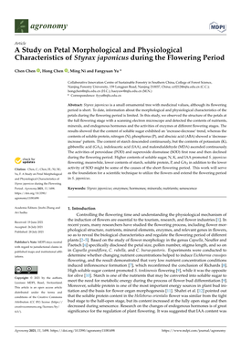 A Study on Petal Morphological and Physiological Characteristics of Styrax Japonicus During the Flowering Period
