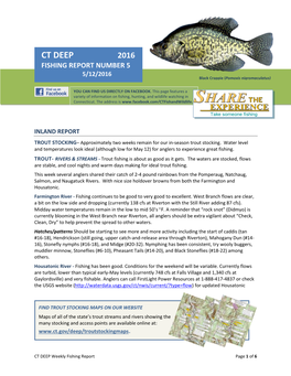 CT DEEP 2016 FISHING REPORT NUMBER 5 Channel Catfish (Ictalurus Punctatus) 5/12/2016 Black Crappie (Pomoxis Nigromaculatus)