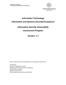 Information Technology Information and Systems Security/Compliance Information Security Vulnerability Assessment Program Versio