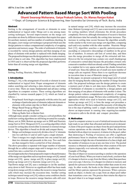 Advanced Pattern Based Merge Sort with Pooling 1Shanti Swaroop Moharana, 2Satya Prakash Sahoo, 3Dr