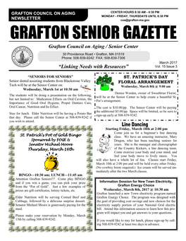 GRAFTON SENIOR GAZETTE Grafton Council on Aging / Senior Center