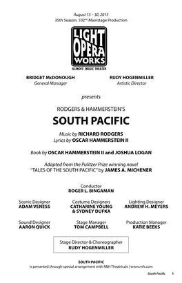 SOUTH PACIFIC Music by RICHARD RODGERS Lyrics by OSCAR HAMMERSTEIN II