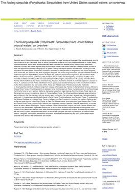 The Fouling Serpulids (Polychaeta: Serpulidae) from United States Coastal Waters: an Overview