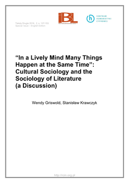 Cultural Sociology and the Sociology of Literature (A Discussion)