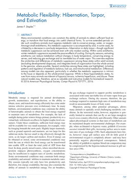 Metabolic Flexibility: Hibernation, Torpor, and Estivation