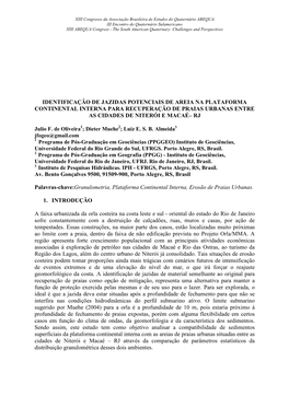 Identificação De Jazidas Potenciais De Areia Na Plataforma Continental Interna Para Recuperação De Praias Urbanas Entre As Cidades De Niterói E Macaé– Rj