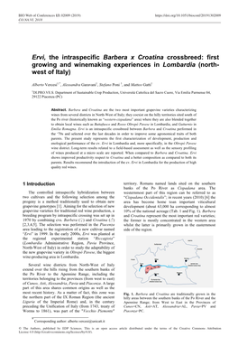 Ervi, the Intraspecific Barbera X Croatina Crossbreed: First Growing and Winemaking Experiences in Lombardia (Northwest of Italy