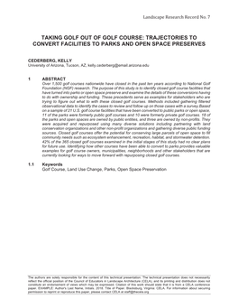 Taking Golf out of Golf Course: Trajectories to Convert Facilities to Parks and Open Space Preserves