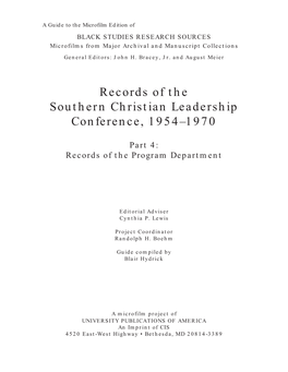 Records of the Southern Christian Leadership Conference, 1954–1970
