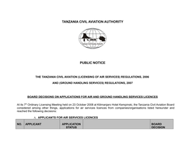 Tanzania Civil Aviation Authority Public Notice