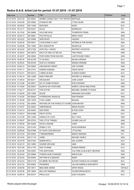 Redox DAS Artist List for Period: 01.07.2019