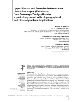 From Severnaya Zemlya (Russia): a Preliminary Report with Biogeographical and Biostratigraphical Implications