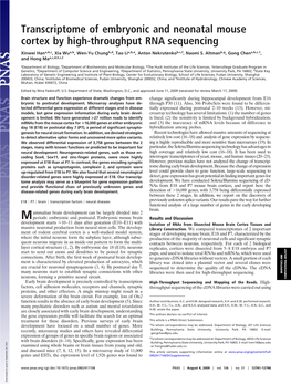 Transcriptome of Embryonic and Neonatal Mouse Cortex by High-Throughput RNA Sequencing