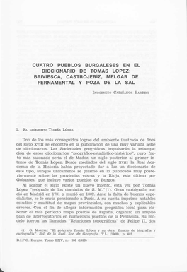 Cuatro Pueblos Burgaleses En El Diccionario De Tomas Lopez: Briviesca, Castrojeriz, Melgar De Fernamental Y Poza De La Sal