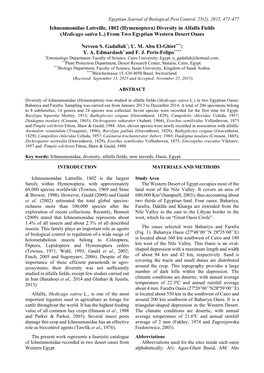 Medicago Sativa L.) from Two Egyptian Western Desert Oases