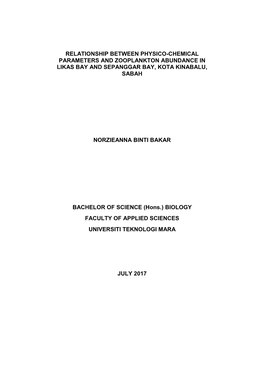 Relationship Between Physico-Chemical Parameters and Zooplankton Abundance in Likas Bay and Sepanggar Bay, Kota Kinabalu, Sabah