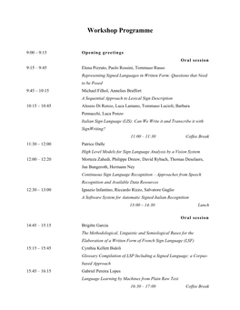 Workshop Programme