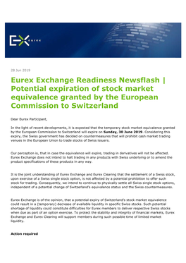 Eurex Exchange Readiness Newsflash | Potential Expiration of Stock Market Equivalence Granted by the European