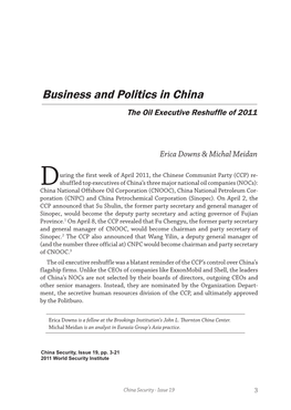 Business and Politics in China: the Oil Executive Reshuffle of 2011