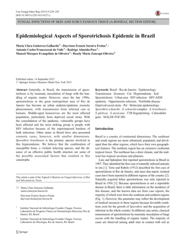 Epidemiological Aspects of Sporotrichosis Epidemic in Brazil