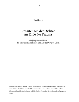 Das Staunen Der Dichter Am Ende Des Traums