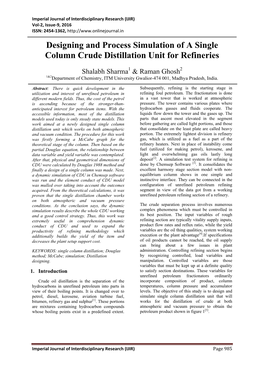 Designing and Process Simulation of a Single Column Crude Distillation Unit for Refineries