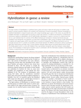 Hybridization in Geese: a Review Jente Ottenburghs1*, Pim Van Hooft1, Sipke E