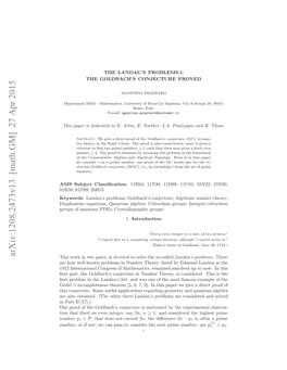 Arxiv:1208.2473V13 [Math.GM] 27 Apr 2015 Hswr Ntoprs Sdvtdt Ov H So-Called the Solve to Devoted Is Parts, Two in Work This Keywords 20H15