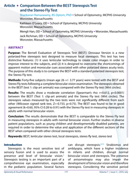 Article • Comparison Between the Best Stereopsis Test and the Stereo Fly Test