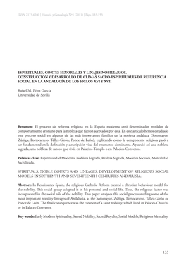 Espirituales, Cortes Señoriales Y Linajes Nobiliarios. Construcción Y Desarrollo De Climas Sacro-Espirituales De Referencia Social En La Andalucía De Los Siglos XVI Y XVII