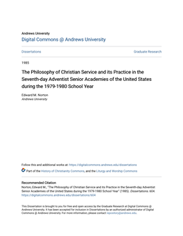 The Philosophy of Christian Service and Its Practice in the Seventh-Day Adventist Senior Academies of the United States During the 1979-1980 School Year