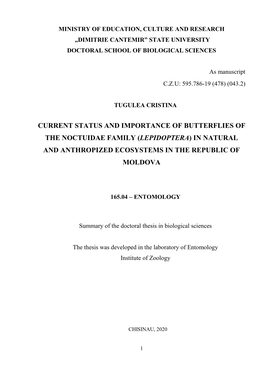 Lepidoptera) in Natural and Anthropized Ecosystems in the Republic of Moldova