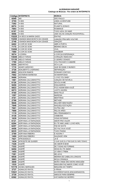ALDEBARAN KARAOKÊ Catálogo De Músicas - Por Ordem De INTÉRPRETE
