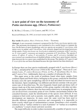 A New Point of View on the Taxonorny of Pottia Starckeana Agg. (Musci, Pottiaceae)