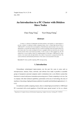 An Introduction to a PC Cluster with Diskless Slave Nodes