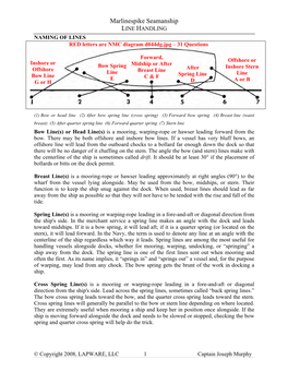 Marlinespike Seamanship LINE HANDLING NAMING of LINES RED Letters Are NMC Diagram D044dg.Jpg – 31 Questions