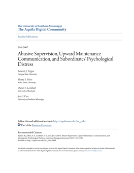 Abusive Supervision, Upward Maintenance Communication, and Subordinates' Psychological Distress Bennett .J Tepper Georgia State University