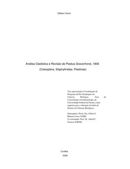 Análise Cladística E Revisão De Piestus Gravenhorst, 1806