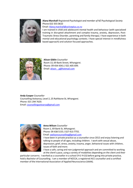 Profiles for Our Counsellors and Psychologists.Pdf