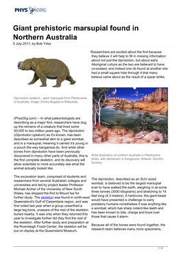 Giant Prehistoric Marsupial Found in Northern Australia 5 July 2011, by Bob Yirka