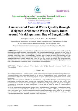 Assessment of Coastal Water Quality Through Weighted Arithmetic Water Quality Index Around Visakhapatnam, Bay of Bengal, India