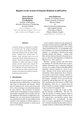 Registers in the System of Semantic Relations in Plwordnet