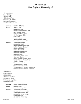 Vendor List New England, University Of