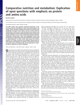 Comparative Nutrition and Metabolism: Explication of Open Questions with Emphasis on Protein and Amino Acids