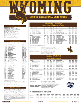 2019-20 Cowboy Basketball Notes 2019-20