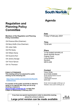 Regulation and Planning Policy Committee Agenda 5 February