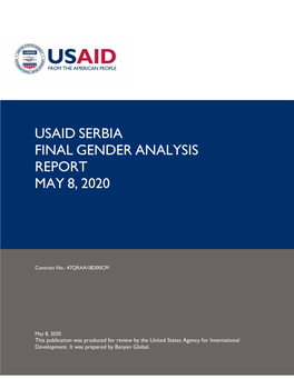 Usaid Serbia Final Gender Analysis Report May 8, 2020